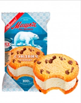 Мороженое Сендвич Мишка на севере пломбир в ванильном печенье 85гр