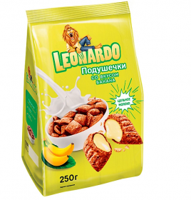 Завтрак готовый Леонардо подушечки с банановой начинкой 250гр