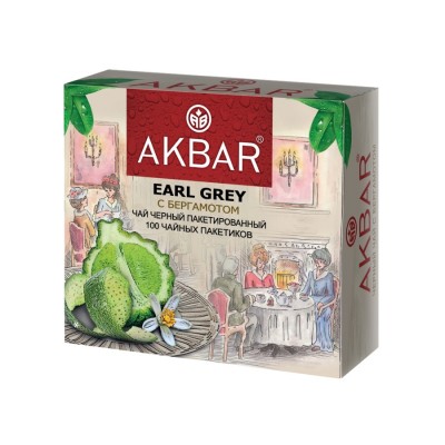 Чай Акбар Эрл Грей черный с бергамотом 2гр*100пак