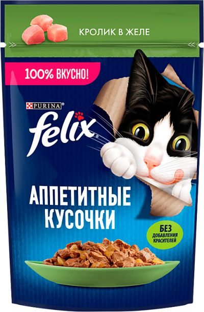 FELIX Корм для кошек Аппетитные кусочки Кролик в желе 75гр пауч