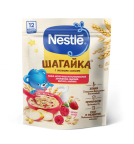 "NESTLE" Каша Шагайка молочная мультизлаковая земляника садовая, яблоко, малина 190г.
