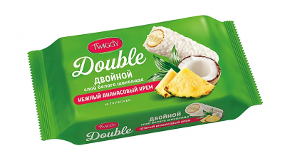 Трубочки вафельные Твигги Дабл ананас в белом шоколаде 185гр