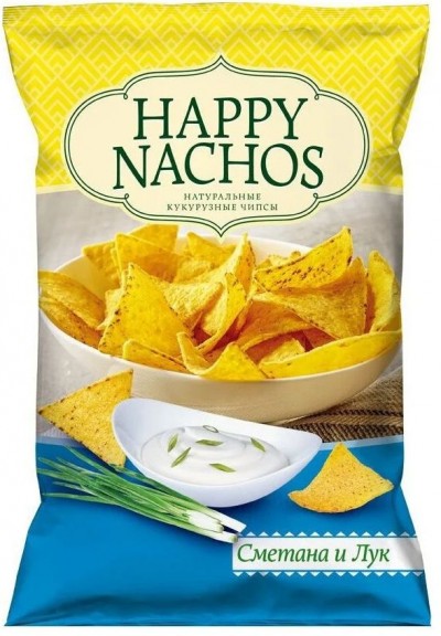 Чипсы кукурузные Начос со вкусом сметаны и лука 75 гр Хэппи Чипс