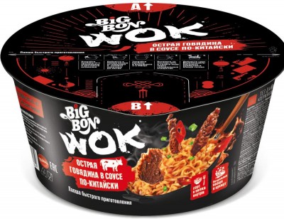 Лапша Биг Бон Вок острая говядина в соусе по-китайски чашка 85гр