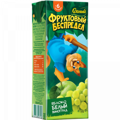 Сок Сочный Фруктовый Беспредел яблоко-белый виноград 0,2л