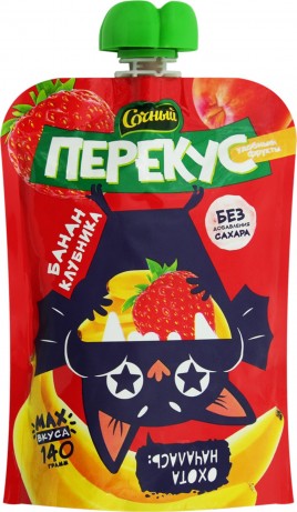 Пюре Сочный Перекус банан-клубника 140гр пауч