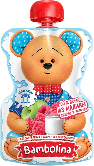 Пюре из яблок и малины Бамболина 90гр пауч