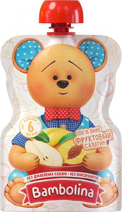 Пюре из банана груши и персика Бамболина 90гр пауч